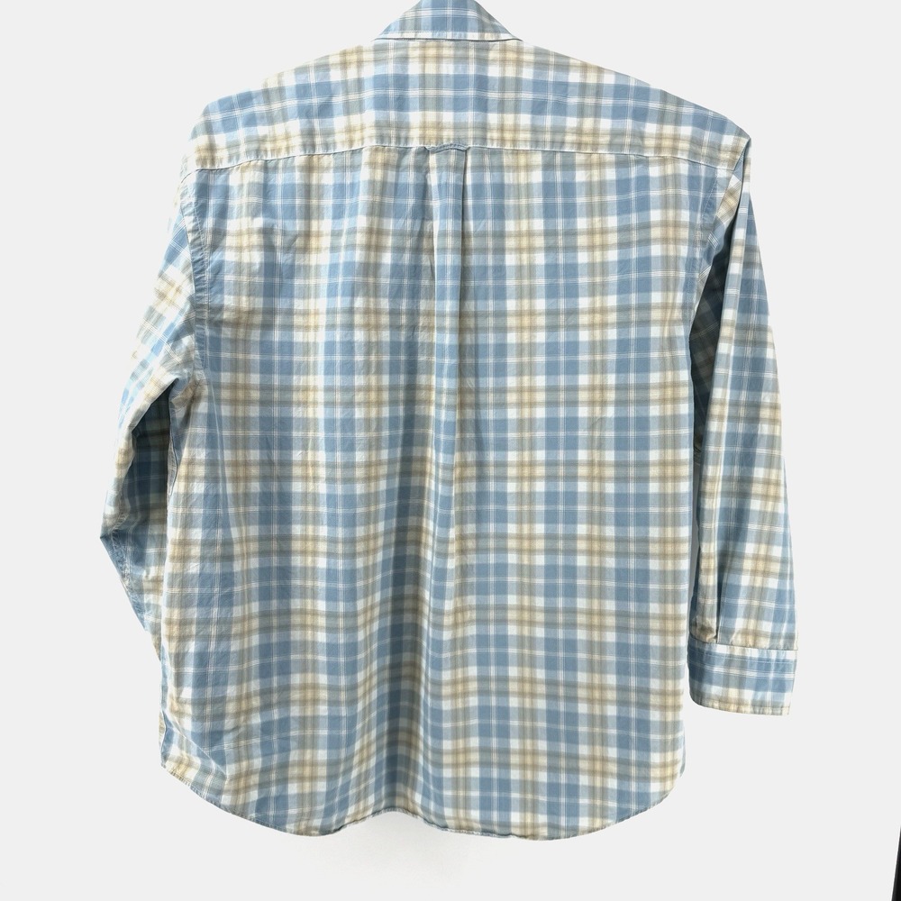 Nautica Men's 80s 2 ply cotton plaid button shirt long sleeve XXL Blue/White/Tan - Picture 3 of 8